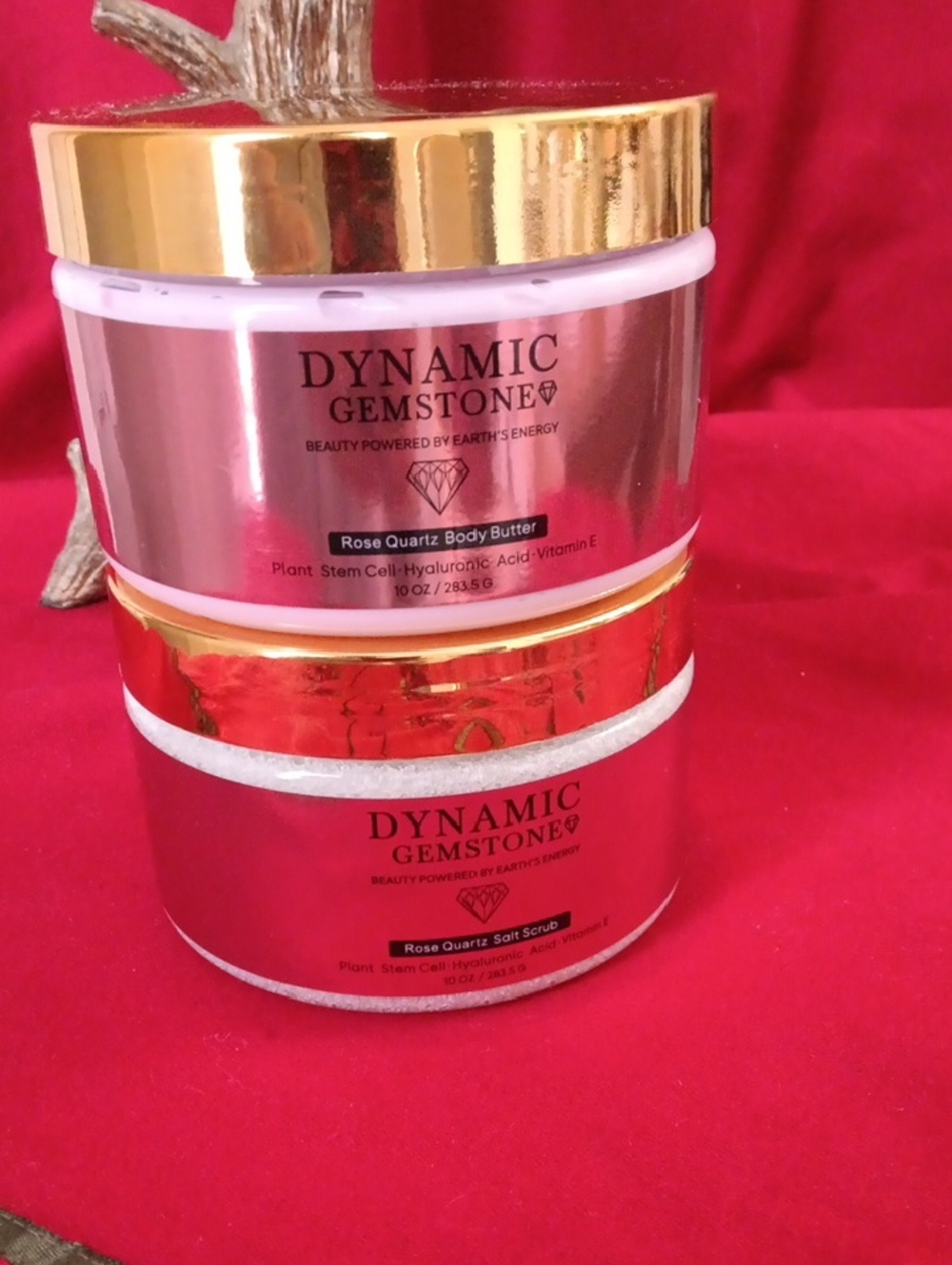 Dynamic Gemstone Rose Quartz Body Butter & Salt Scrub - Pink with Gold